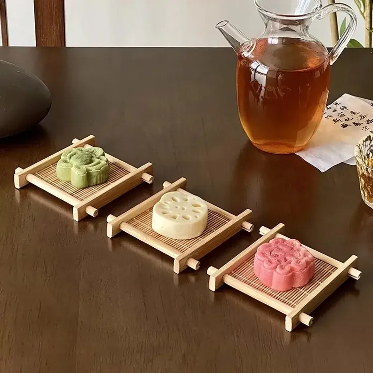 中式复古手工竹制井字茶点盘点心碟子复古茶杯垫杯托竹编摆台托盘