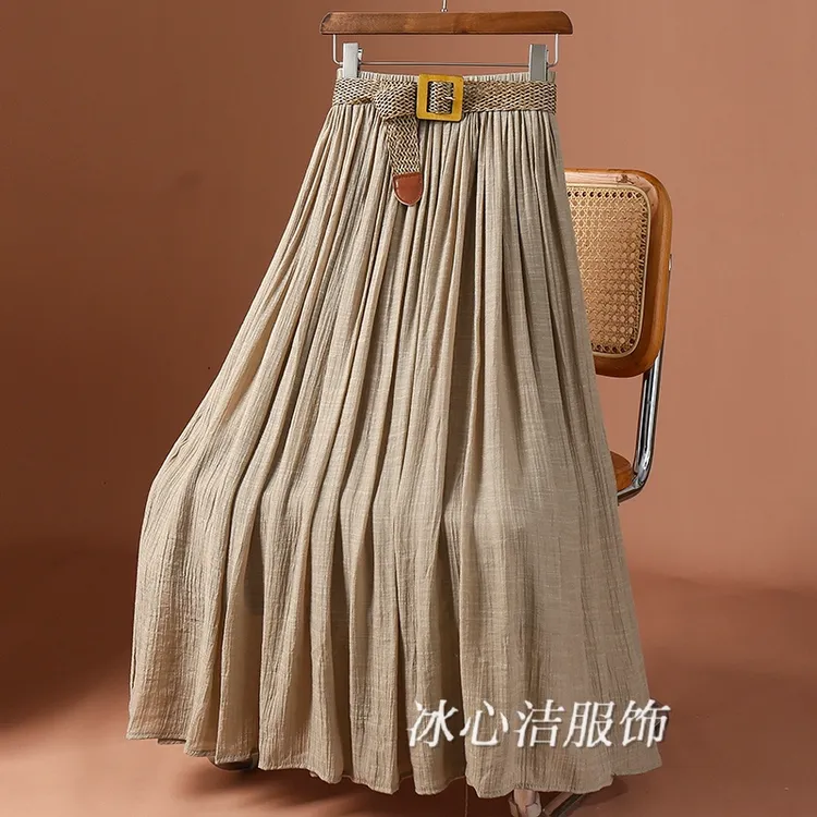 爆款中式复古仿棉麻长款大摆半身裙女秋季2025新款遮胯A字长裙子