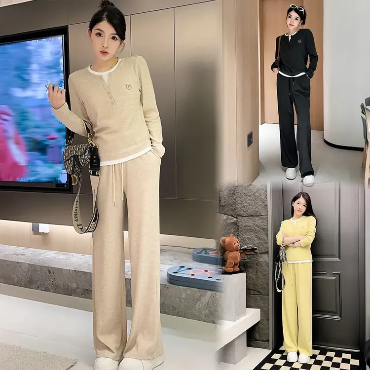 秋冬洋气时尚休闲运动假两件慵懒套装减龄宽松秋季休闲显瘦5717
