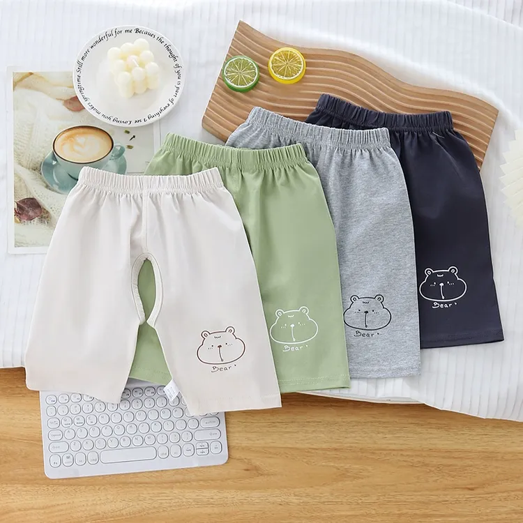宝宝裤子夏季薄款七分裤纯棉外穿男女儿童开裆裤婴儿短裤幼儿夏装