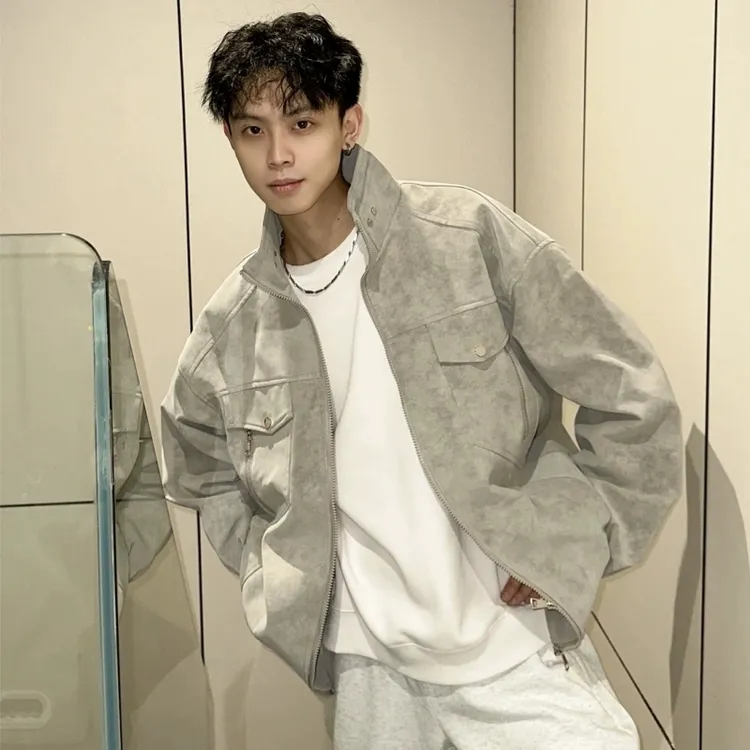 工装皮衣外套男2025春季新款高级感痞帅美式皮夹克潮牌雾面机车服