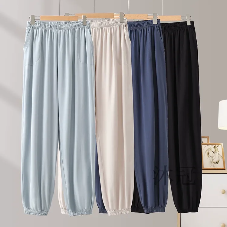 棉绸束脚裤男士长裤夏季薄款中大童防蚊裤功夫裤人造棉睡裤灯笼裤