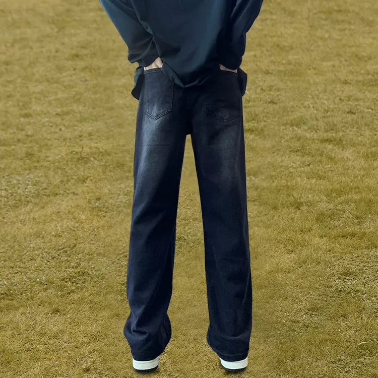 俞兆林高街黑灰色牛仔裤男款2025夏季新款宽松休闲长裤潮牌美式裤