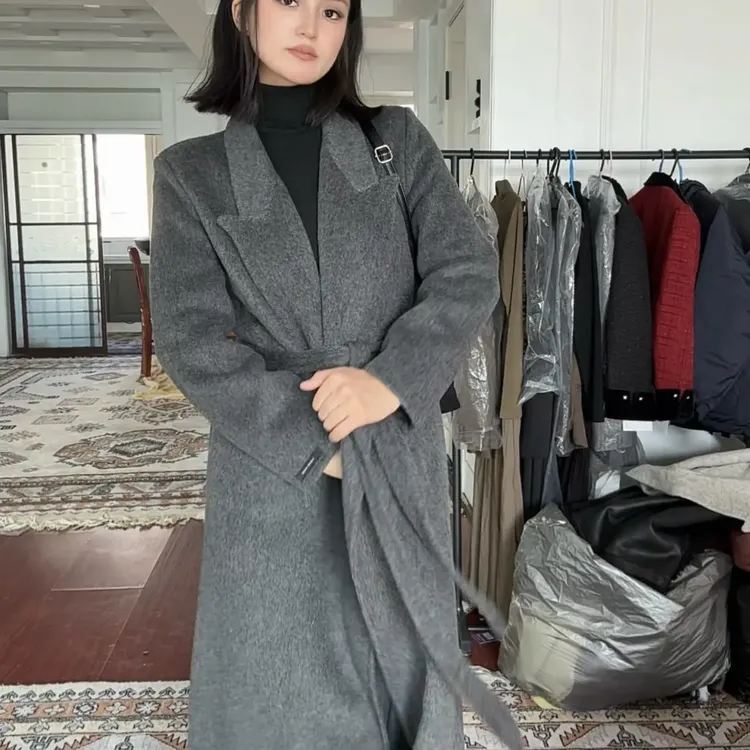 时尚气质女士长款过膝双面羊毛大衣秋冬宽松外套呢子