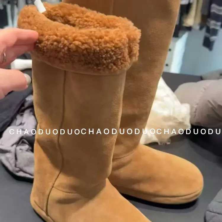 欧货冬季新款羊羔毛芒果头两穿加绒加厚保暖高筒雪地靴女