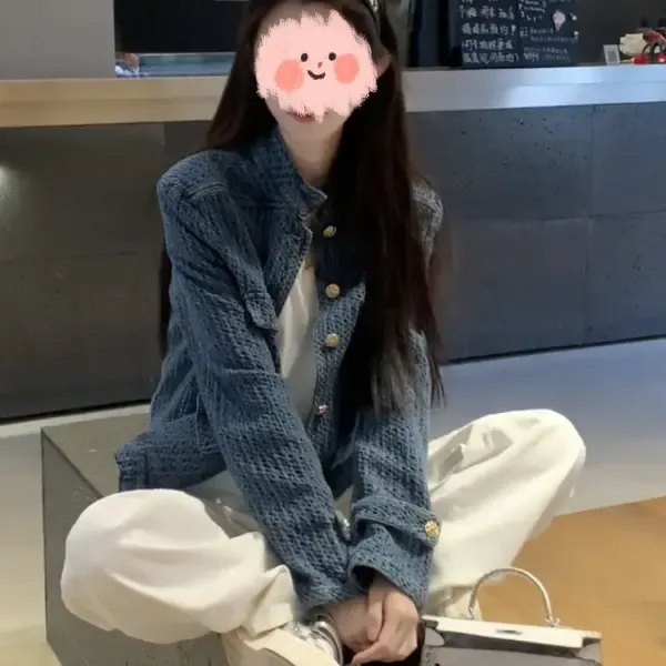 小香风单排扣立领牛仔短外套女2025春季新款高级感显瘦夹克上衣潮