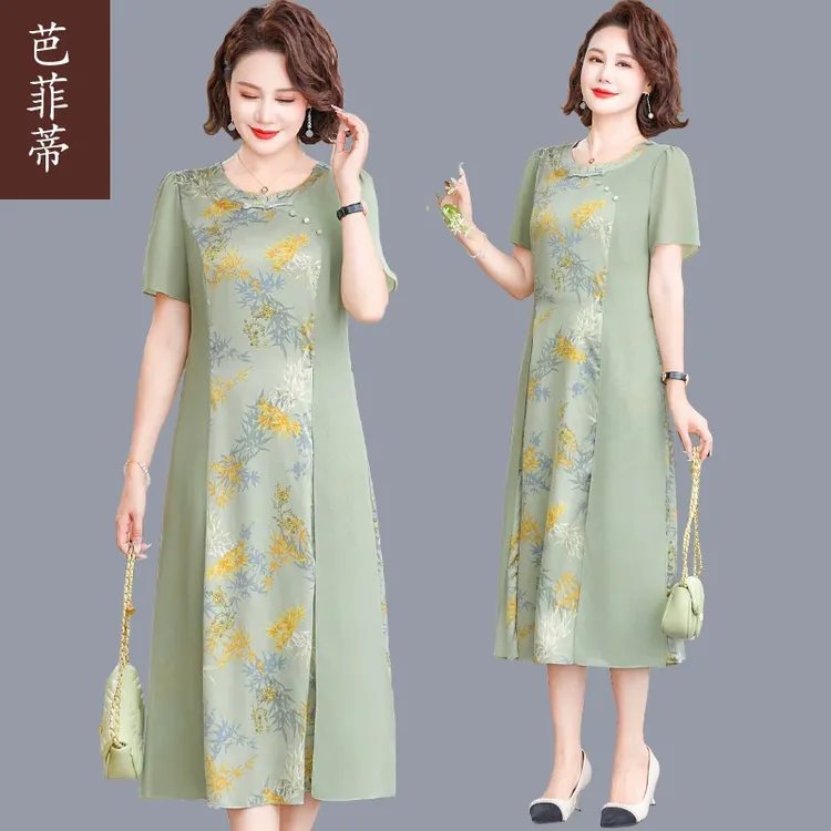 妈妈夏装2025新款改良旗袍连衣裙中老年女士夏季洋气长裙国风裙子