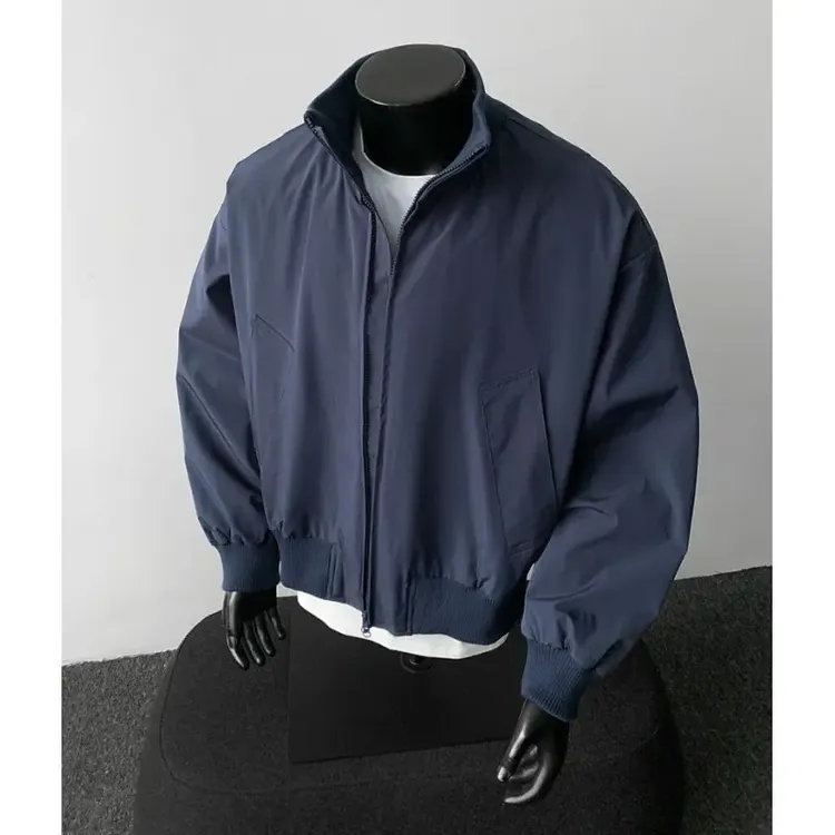 美式潮牌廓形立领飞行夹克男士春秋新款宽松百搭短款硬挺上衣外套