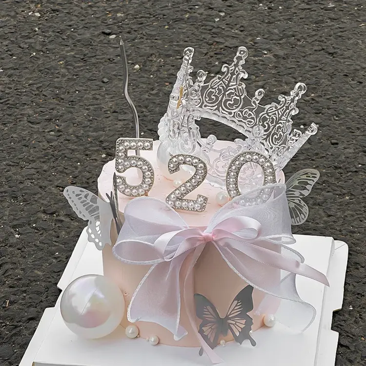 520情人节唯美水晶皇冠蛋糕装饰珍珠插件情侣表白幻彩蝴蝶装扮
