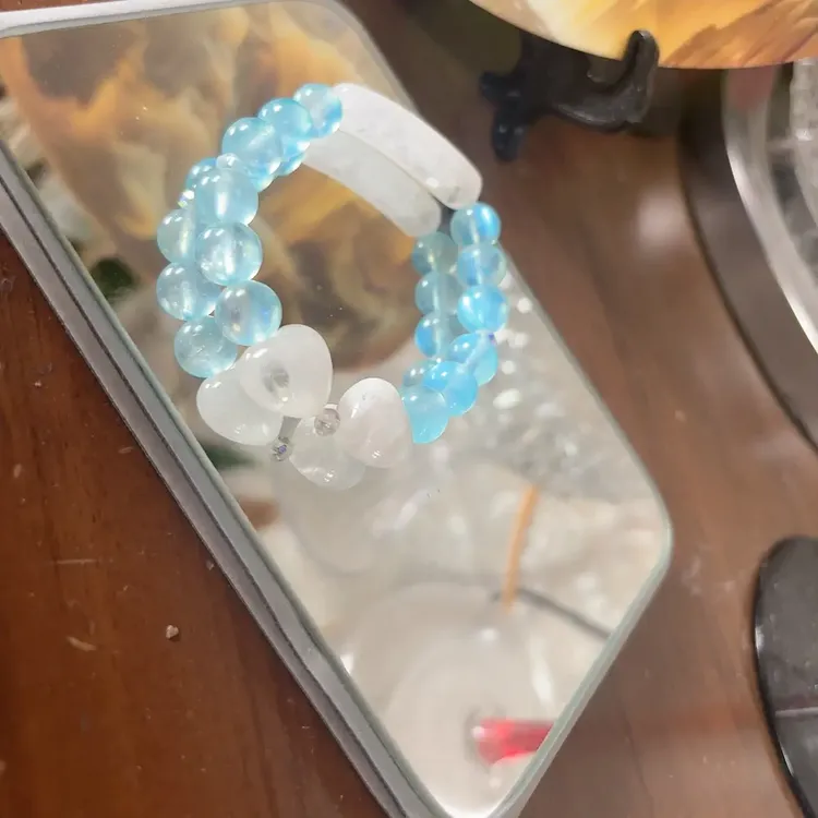 珐琅手链 女白色蓝色纯色简约风拼色可爱单圈百搭串珠时尚蓝托帕