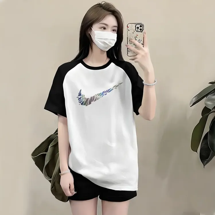 旗舰店奥特莱斯官方正品显瘦圆领百搭oversize微胖ins短袖女T恤潮