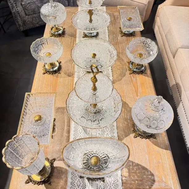 新疆包邮法式轻奢水晶玻璃果盘家用高档透明欧式风果盘套装13头