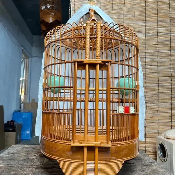36cm老竹无节丝广西底水波脚纯手工广笼画眉八哥竹制鸟笼全套