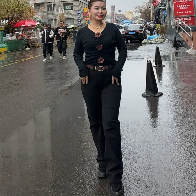 T恤宽松型休闲风打底衫显瘦百搭长袖气质中国风牛仔