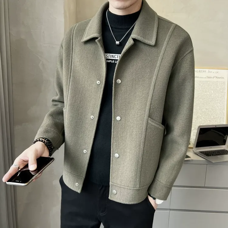 双面羊绒毛呢外套男士秋冬季2024新款男装秋冬款羊毛短款呢子大衣