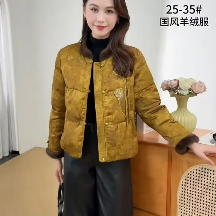 【锦绣专属】2535定制款高质感高级手工钉珠冬季新中式国风羊绒服拼接厚款羊绒