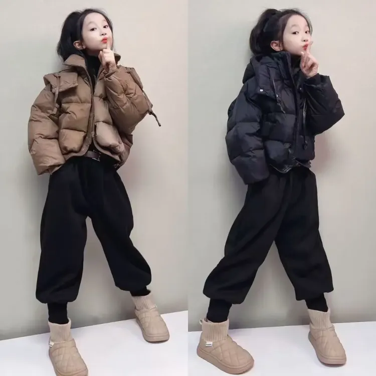 女童2025冬季连帽羽绒服中大童女孩短款加厚面包服儿童爆款外套潮