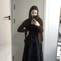 大码复古蝴蝶结吊带长袖开衫女秋季高腰半身裙阔腿裤套装（分开拍