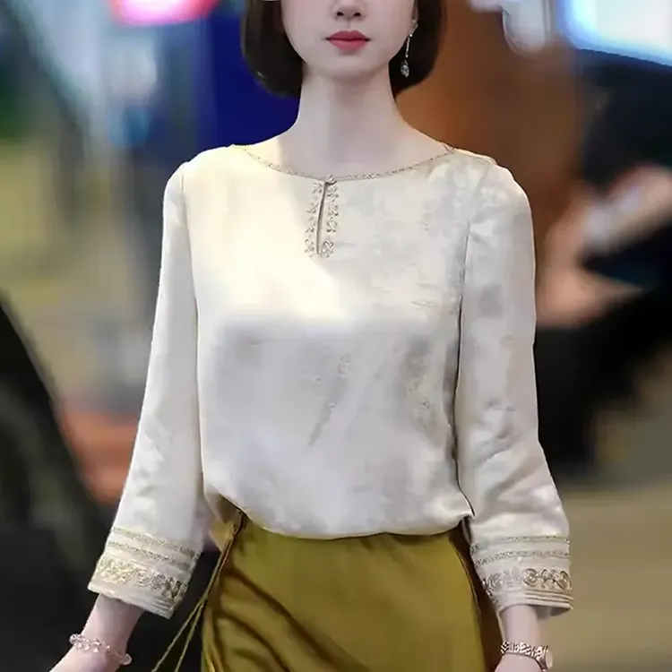 高级感复古提花衬衫女夏季新款宽松休闲显瘦百搭设计感小衫上衣