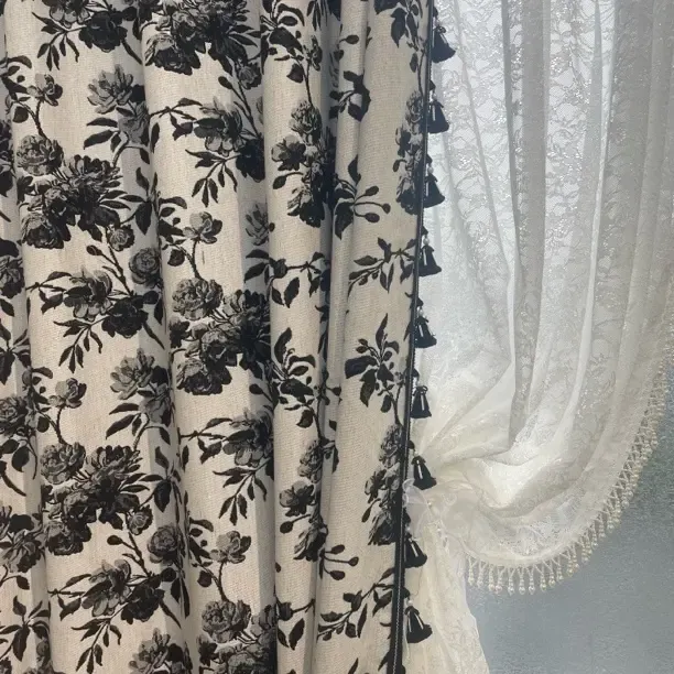 法式复古花布双面雪尼尔提花高级氛围感窗帘客厅卧室书房定制