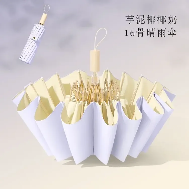 16骨雨伞加大折彩胶加厚加固太阳伞防晒叠防紫外双人简约学生伞HR