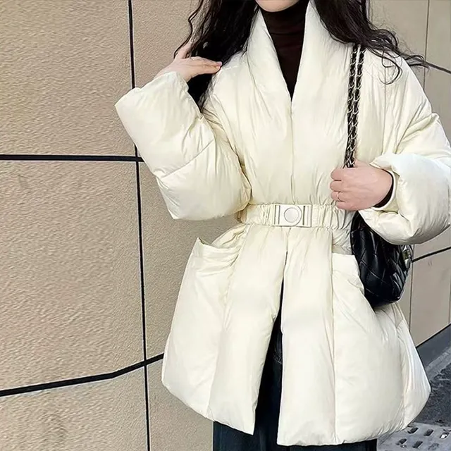 新款复古设计感收腰大翻领棉服女2024年冬季宽松保暖加厚棉衣外套