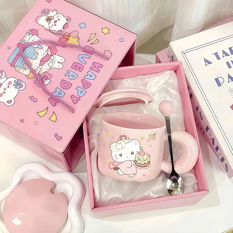 可爱fufu生日蛋糕马克杯带盖陶瓷杯女生高颜值意义送男生生日礼yj