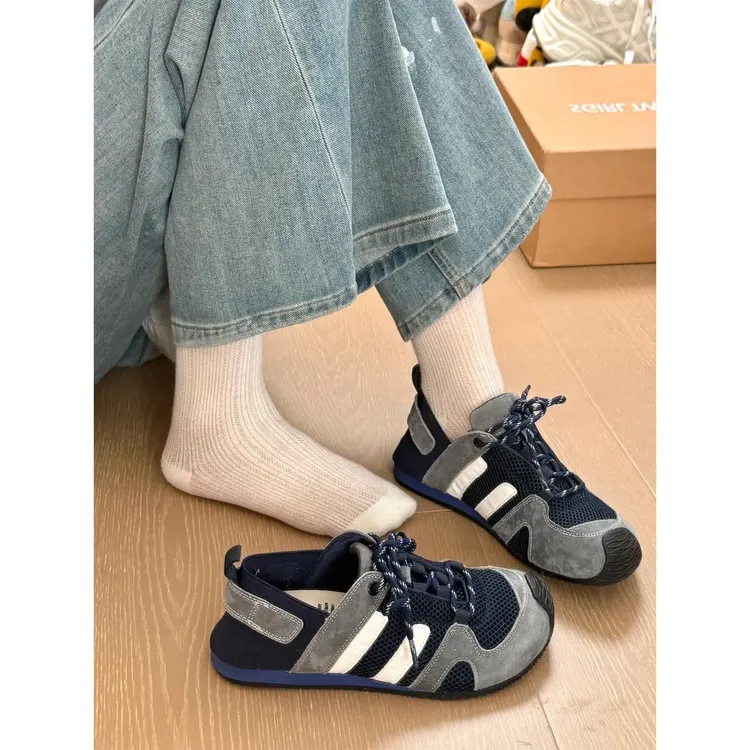 小众丑萌复古德训鞋女2025夏季新款网面透气平底休闲运动阿甘板鞋