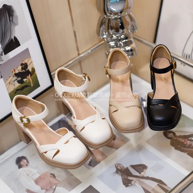 【XIAOYU】G-777粗跟增高凉鞋女中控复古罗马鞋舒适软底软面玛丽珍