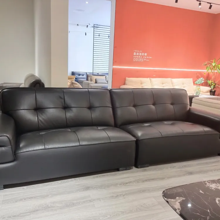 意式轻奢真皮直排沙发客厅柔软舒适现代简约