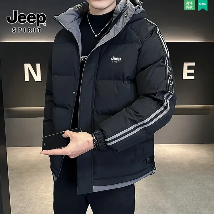 Jeep秋冬季男士棉服连帽外套大码棉衣加厚保暖防风休闲运动