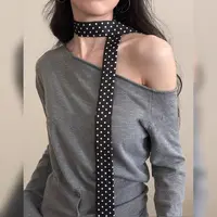 法式大小波点百搭复古飘带黑白色薄款春夏黑波点装饰编发发带丝巾