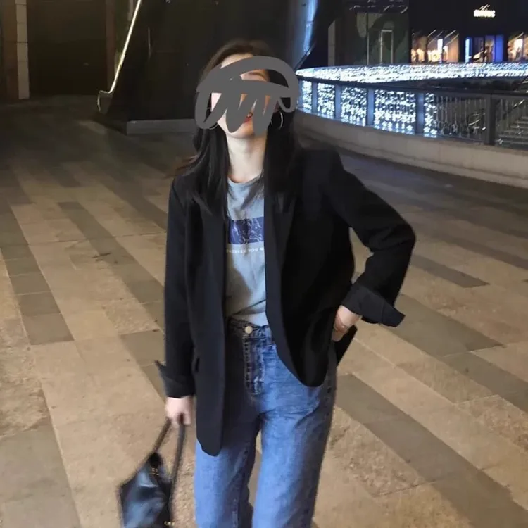 黑色西装外套女小个子2025春秋短款chic高级感气质韩版休闲西服新