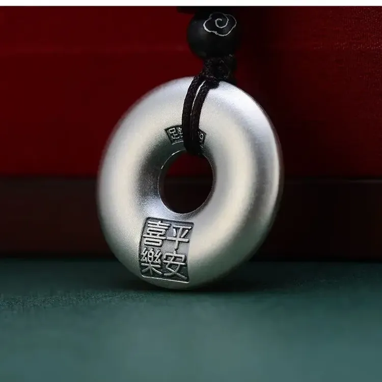 吊坠足银木质 吊坠足银 足银999复古平安扣吊坠送礼佳品