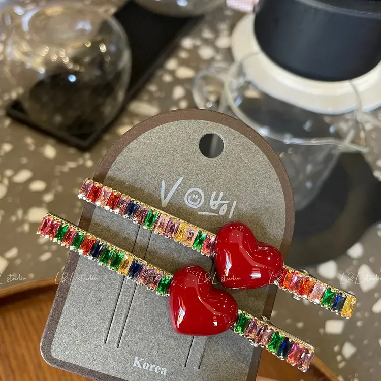 彩钻红色爱心网红发夹甜美可爱精致发卡头饰女生侧边夹刘海夹