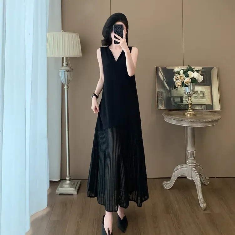 哥弟阿玛施正法式气质黑色连衣裙女春夏季设计感时尚蕾丝背心裙子