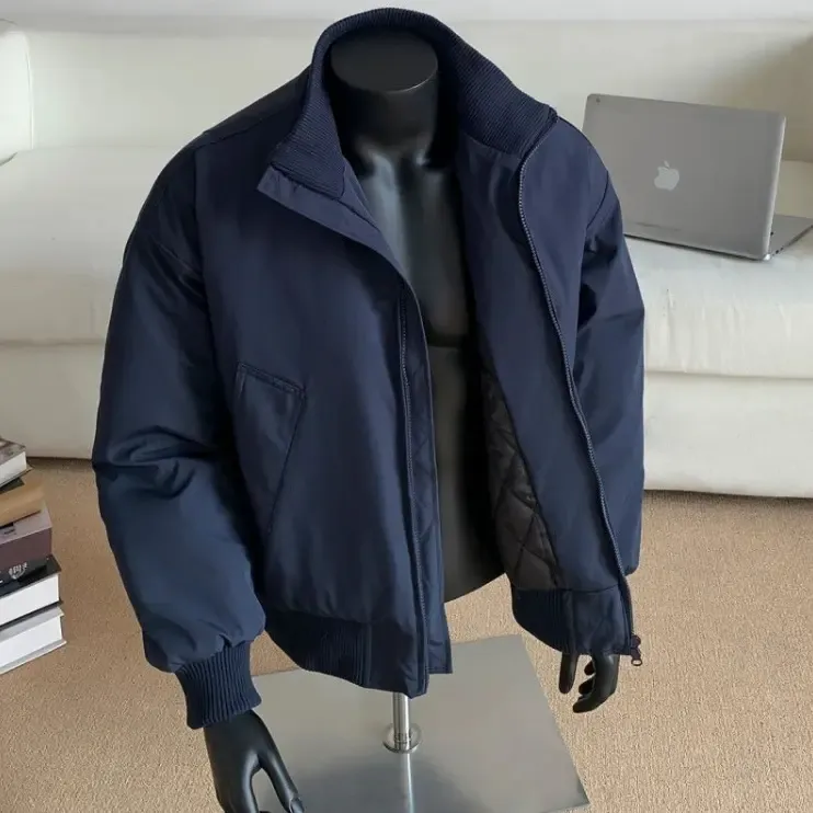 cleanfit藏蓝色飞行夹克棉服男冬季加厚美式短款外套立领棉衣男生