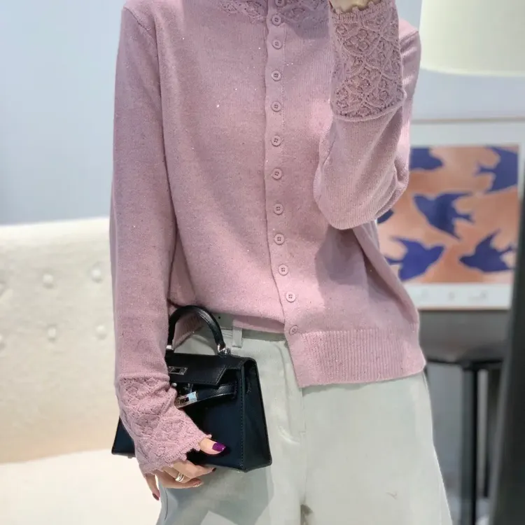 半高领毛衣2025秋冬新款亮丝针织开衫上衣时尚长袖镂空打底衫