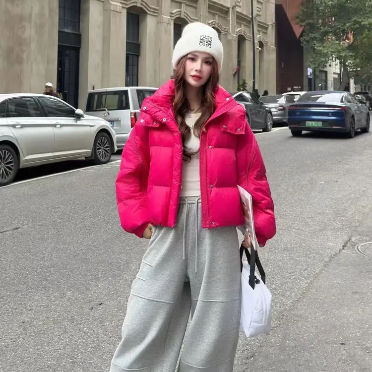 女式新款短款连帽宽松版白鸭绒羽绒服上市热销中