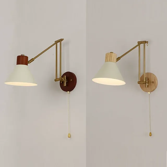 奶油风摇臂壁灯简约现代复古卧室书房灯可位移动折叠阅读护眼壁灯