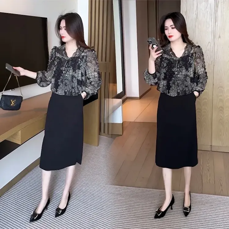 爆款春夏新款气质显瘦遮肉时尚洋气休闲减龄假两件连衣裙中长款