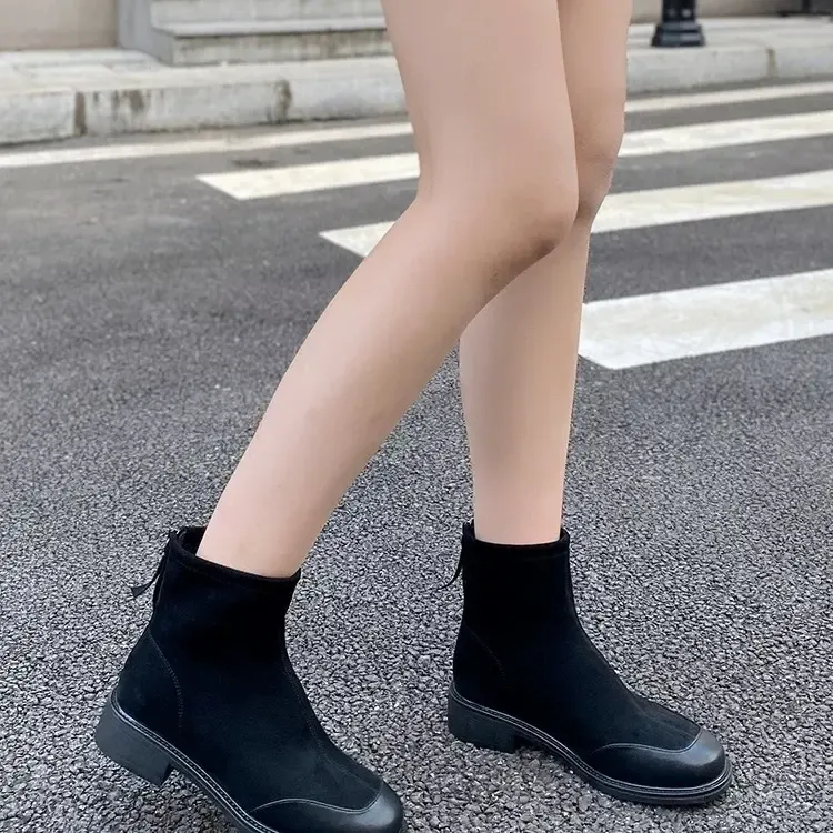 她氏棕色厚底复古大头短靴TS8026