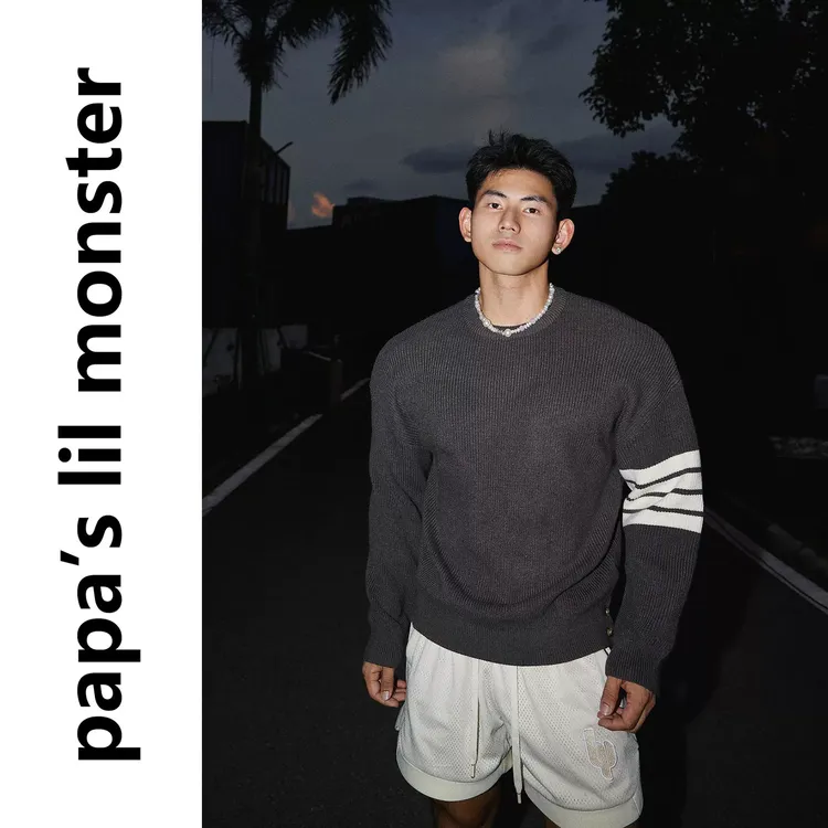PAPASLILMONSTER美式设计感CleanFit 英伦风轻奢针织外套重磅毛衣