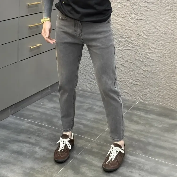 2025春夏款时尚休闲夏季薄款净版纯色男士小长裤牛仔裤灰色高品质