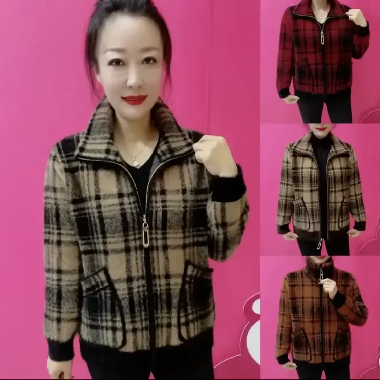 《专柜品质》秋冬气质时尚经典格子洋气双面绒加厚中老年妈妈装Z
