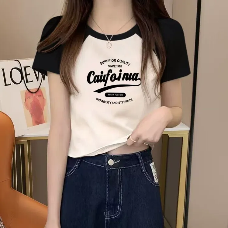 小众别致正肩短款上衣2025新款短袖t恤女小个子绝美法式棉T恤衫