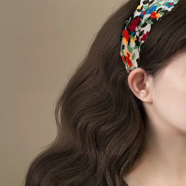 藤蔓玫瑰~刺绣花朵发箍女2025春夏甜美防滑高颅顶彩色旅行发卡