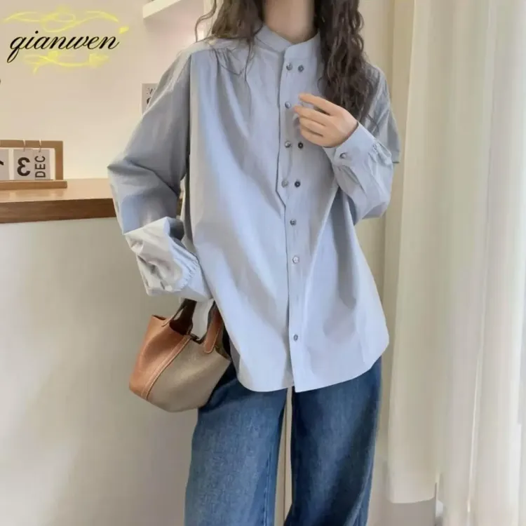 春秋春夏纯色宽松衬衫秋季小众白色上衣衬衣设计感长长袖韩版