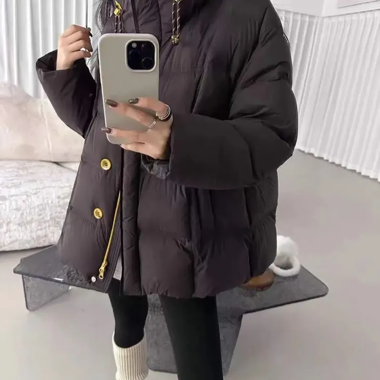 依美阁女装推介连帽中长款女冬季宽松加厚50绒棉服