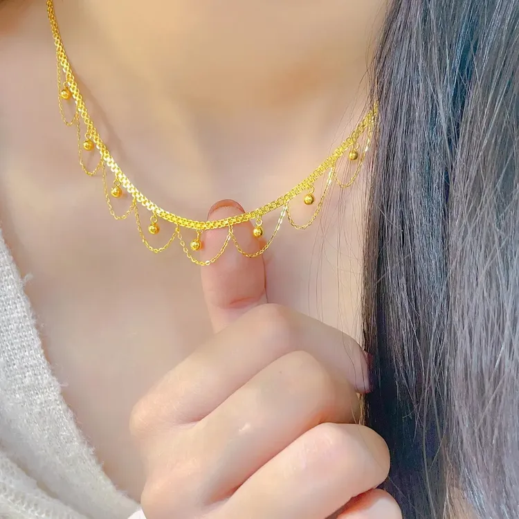 铜合金项链 女款金色流苏蕾丝锁骨项链精致气质甜美风镀18k首饰
